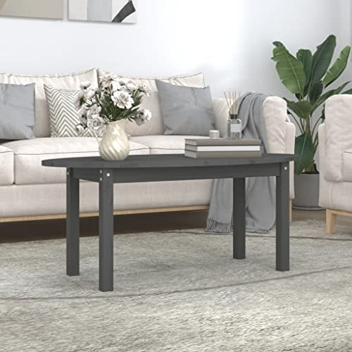 Grauer Couchtisch aus Kiefer Massivholz mit großer Tischplatte 110x55x45 cm