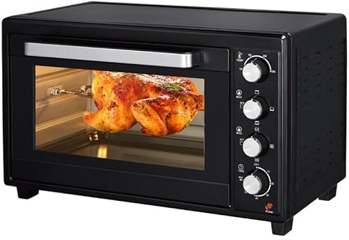 45L Electric Countertop Oven with Rotisserie and Convection, Professional 2000W Tabletop Mini Oven with 60-Minute Timer and 4 Heating Stages, Black