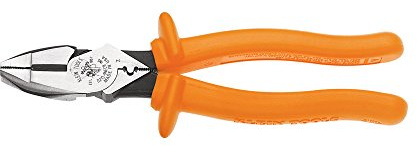 Klein Tools D213-9NE-CR-INS Side Cutting and Crimping Pliers, Made in USA, New England Nose, Insulated, 9-Inch
