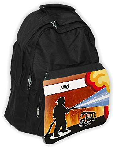 Rucksack mit Namen Mio und schönem Feuerwehr-Motiv für Jungs