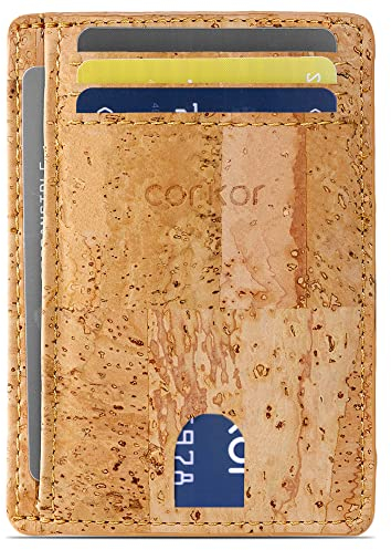 Corkor Porte Carte de Credit Végétalien Portefeuille Hommes Etui RFID Liège Marron Clair