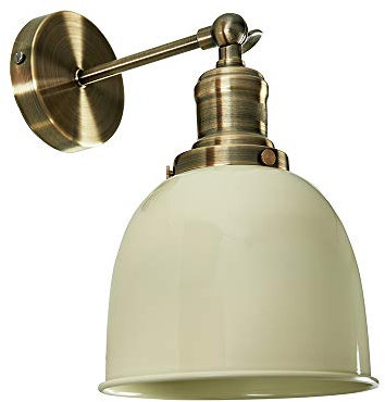 MiniSun | Retro Style Antique Brass Wall Light with a Cream Dome Shade | Home Décor, Bedside & Desk Lamp