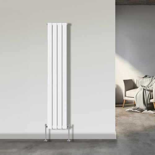 NRG 1800x272mm Single Flat Panel Vertical Radiator White | Central Heating Rad, Tall Radiator, Modern Mild Steel, Wall Mounted, Single Panel, for Bathroom, Kitchen, Living Room