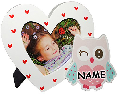 alles-meine.de GmbH 3-D Effekt Fotorahmen/Bilderrahmen - lustige Eule - incl. Name - Foto bis 10 x 10 cm - zum Hinstellen & Aufstellen - aus Holz - Tischausteller - Klein..