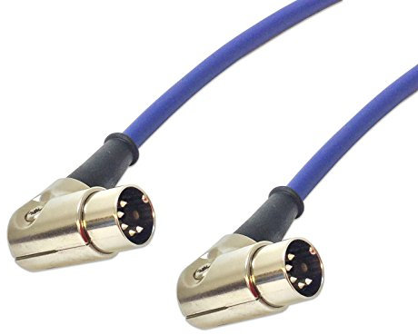 Angled 5 Pin Din Midi Lead. Pedal Board Cord, Keyboard, Synth, Foot Switch Cable (8m, Blue)
