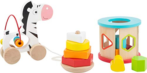 small foot Motorikspielzeug-Set aus Holz, mit Ziehtier, Stapelturm und Steckspiel, für Kinder ab 12 Monaten, 11106