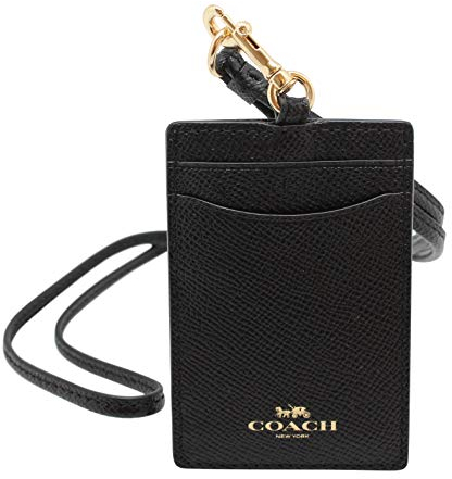 Coach ID Lanyard Badge Holder aus Crossgrain Leder (Schwarz/Gold)