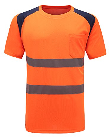 Hi Vis Yellow T Shirt High Viz Tee Visibility 2 Band Brace Work Round Neck T-Shirt Breathable Reflective Tape Security Workwear Road Works Great Comfort & Retroreflective Visibility (XL, orange)