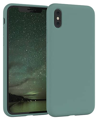 EAZY CASE Premium Silikon Handyhülle kompatibel mit iPhone X/XS, Slimcover mit Kameraschutz und Innenfutter, Silikonhülle, Schutzhülle, Bumper, Handy Case, Hülle, Softcase, Nachtgrün, Grün
