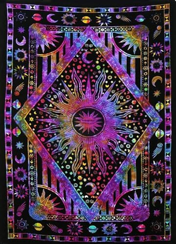 THE ART BOX Indie Wandteppich Baumwolle Mandala Wandbehang Deko Teppich Aesthetic Room Decor Dekoration Wohnzimmer Indische Tücher Schlafzimmer Deko, lila multi, 135x160 Cm