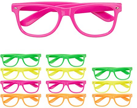 Relaxdays 12 x Partybrille, lustige Brillen für Fasching & Karneval, Neon Brillen, One Size, HxBxT: 4,5 x 14,5 x 15 cm, bunt