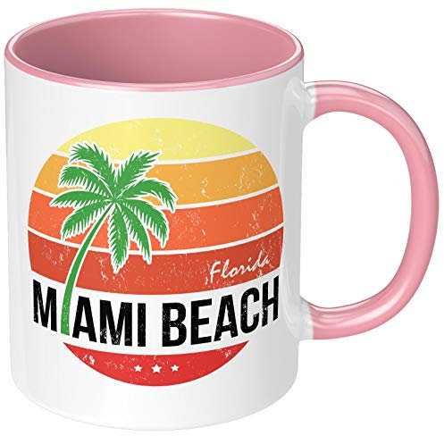 PAPAYANA - Miami Beach Florida - Beidseitig Bedruckte Keramik-Tasse 325ml 11oz - Große Farbauswahl - Rosa