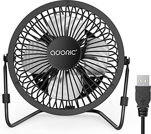 ADORIC USB Desk Fan, 4 inch Quiet Mini Desktop Cooling Fan With Adjustable Head For Home, Office And Travel-Black