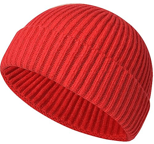 MAIAGO Fisherman Beanie für Herren Damen, Strickmanschette Beanie Mütze Kurze Beanie Mütze Winter Warme Mützen, Rot/Ausflug, einfarbig (Getaway Solids), Einheitsgröße
