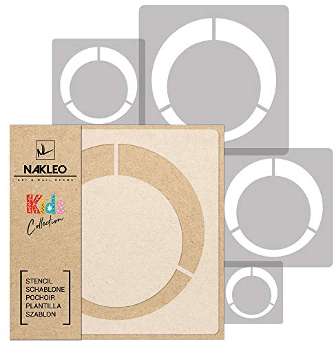 NAKLEO Schablonen Malen für Kinder, 5 Stück Set 9x9 bis 34x34cm Retro Ring Kreis Punkt, Wiederverwendbare Kunstoff Kinderzimmer Malvorlage Raumdekoration, Basteln DIY Wand Möbel Papier
