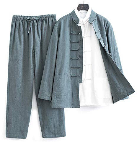 ZHOUXIAO Linge de Coton Tai Chi Uniforme Hommes Kung Fu Vêtements à Manches Courtes Vêtements Traditionnels Chinois, Pantalons, Vestes, Costume de Talons Martiaux de Tang Han Green-M