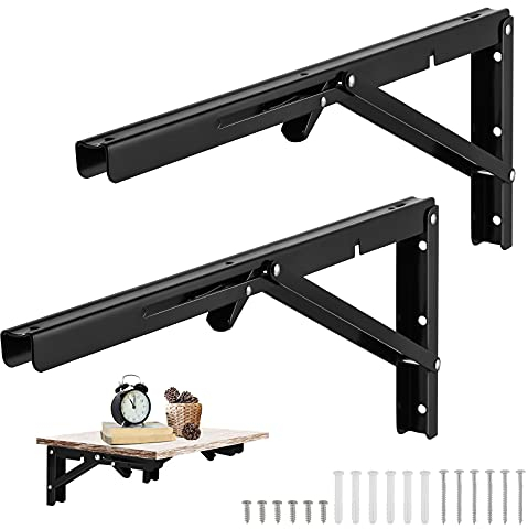 SHEENO 2 Pcs Équerre Étagère Pliable,16 Pouces Support Pliant,Acier Inoxydable Equerre Rabattable Murale pour Bricolage Établi