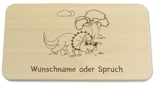 Kreativknoten Frühstücksbrettchen für Kinder personalisiert, Geschenkidee als Geburtstagsgeschenk oder Babygeschenk, Taufgeschenk. Nachhaltiges Geschenk aus Massivholz - Dino