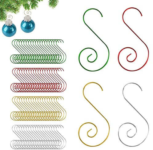 Kugelaufhänger Hillylolly 80 Stück Weihnachtskugel Aufhänger, Haken für Weihnachtskugeln, Christbaumkugel Aufhänger, Weihnachtskugeln Haken, Weihnachtsbaum Deko als Deko-Anhänger-Gold/Rot/Grün/Silber