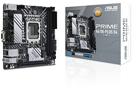 ASUS Prime H610I-PLUS D4-CSM Mainboard Sockel Intel LGA 1700 (Intel H610, Mini-ITX, DDR4 Speicher, PCIe 4.0, 2X M.2, 1Gb Ethernet, DisplayPort, HDMI), schwarz