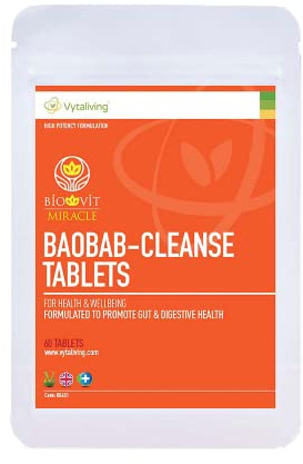 VYTALIVING Baobab Cleanse Tablets - Improves Digestive System & Gut Health Support, with Prebiotic Baobab, Immune Booster, | 60 Tablets