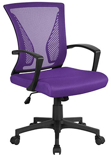 Yaheetech Sedia da Ufficio Scrivania Ergonomica Girevole con Braccioli e Ruote Direzionale in Rete Traspirante Reclinabile Altezza Regolabile Portata 136 kg Viola