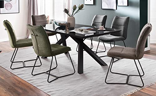expendio Essgruppe Elvis Glas anthrazit 180x75x95 cm + Kufenstuhl Hajo Varianten Säulentisch Esszimmer, Farbe:Olive