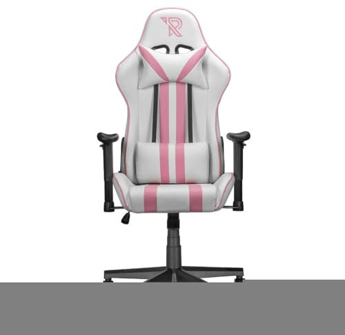 Ranqer Felix Chaise Gaming - Chaise de Bureau Ergonomique avec accoudoirs, Dossier et Coussins réglables, Support métallique et Base en Nylon Stable, Set-up Gaming et productivité - Blanc/Rose