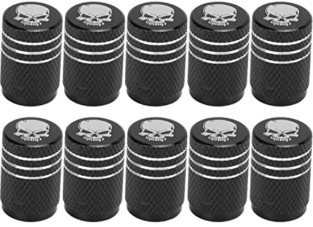 Anti-Diebstahl-Ventilkappen 10 Stück Totenkopf-Muster Auto-Rad-Reifen-Ventilschaftkappen Universal für Autos, SUVs, Fahrräder, Lastwagen, Motorräder(Schwarz)