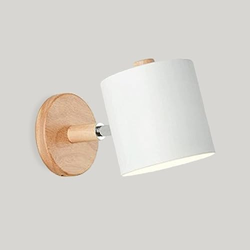LIGKIN Applique Murale Interieure E27 Réglable Lampe Murale en Bois Applique avec Abat-jour en Métal Plafonnier Luminaire Enfant pour Chevet Bureau Salon Lecture, Blanc