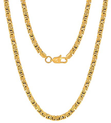VEXXS Royal Byzantine Chain, 18K Real Gold Plated Gold Chain, Durable No Color Fading 4mm 6mm Men’s Necklace Chain Street Wear Hip Pop Necklace Chain Urban Fashion Jewelry (4mm-18K Gold, 22.00)