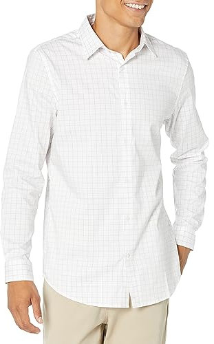 Amazon Essentials Men's Slim Fit Long Sleeve Wrinkle Resistant Stretch Dress Shirt, Lavender White Windowpane, XXL