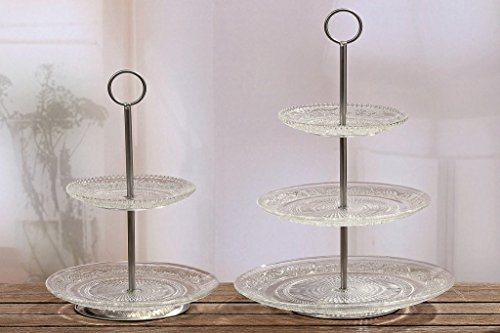 Glas-Etagere RELIEF 2 Etagen Glas klar D: 15cm - 20 cm, Tisch-Küchen-Party-Fest-Feier-Dekoration-Geschirr-Gebäck-Platte