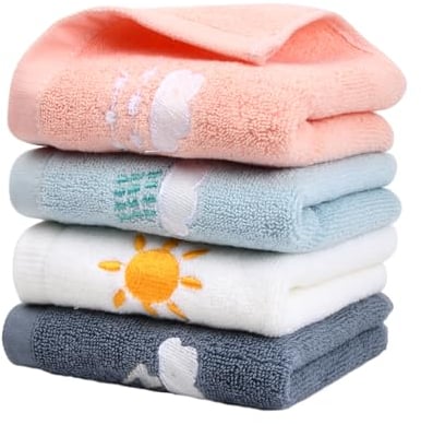 Set di 4 asciugamani da bagno per bambini, 100% cotone, guanto da bagno per bambini, guanto da bagno super morbido, panno di pulizia riutilizzabile per il viso del bambino (26 x 50 cm) (colore puro)