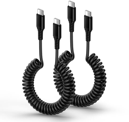 Spiralkabel USB C, 2 Stück 1.8M USB C auf C Android Auto Ladekabel Handy Kabel Schnellladekabel für iPhone 16 15 Pro Max Samsung Galaxy S25 S24 Ultra S23 FE S22 S21 A14 A15 A16 5G A33 A35 A36 A55 A56