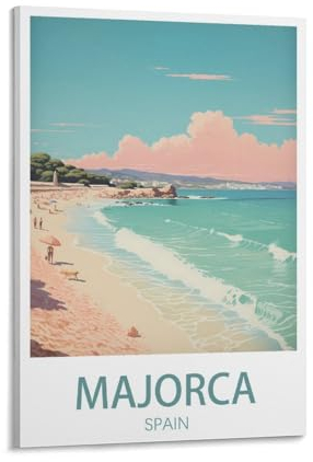GuYaNa Mallorca Spanien Vintage Reiseposter Landschaft 60 x 90 cm Leinwand Wandkunst Druck Gemälde für Wanddekoration Wohnzimmer Schlafzimmer