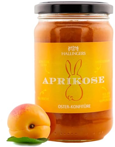 Hallingers Oster Konfitüre Aprikose - Ostergeschenke für Osterkörbchen zu Ostern, Handgerührte Konfitüre fürs Osterfrühstück (Glas) - Geschenkideen Weihnachten & Geschenke Adventskalender | Glückwunsc