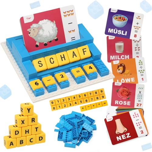 Afufu Deutsch 64 Karten Buchstaben Alphabet Lernen&Zahlen Rechen Spiel 3 4 5 6 7 8 Jahre, 3in1 Montessori Kinder Spielzeug Lernspiele ab 3 Jahre, Activity Spielzeuge Einschulung Geschenk Mädchen Junge