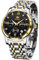 OLEVS Bicolor Herren Armbanduhr Silber Gold Metallarmband Modern Wasserdicht Herrenuhren Edelstahl Großes Quarz Armbanduhren für Herren Schwarz Zifferblatt Mondphase Analog Uhr Männer mit Datum