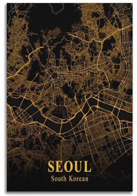 BPQN Retro-Karten-Poster, Asien, Korea, Seoul, dekoratives Gemälde, Leinwand, Kunstbild, 30 x 45 cm