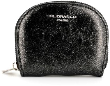 flora & co - Porte-Cartes Femme Similicuir Irisé - 11 Emplacements Cartes De Crédit Et Pièce D’Identité - Grande Capacité Volumineux - Noir