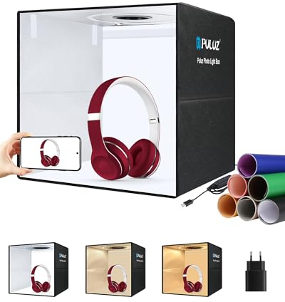 PULUZ Fotobox 50x50x50cm Faltbares Lichtzelt Fotostudio Box Tent Kit mit Dimmbaren 3 Farben Temperaturen 200 LEDs Lichter & 20W USB-PD&12 Foto-Hintergründe für Schmuck Produktfotografie