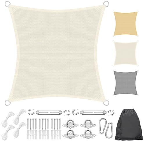 Anstore Homewit Sonnensegel Sonnenschutz Windschutz 3x3m, Segeltuch Atmungsaktiv aus Premium HDPE, 95% UV-Schutz, Sonnensegel für Garten Balkon Terrasse, mit Aufbewahrungstasche, Milchig Weiß