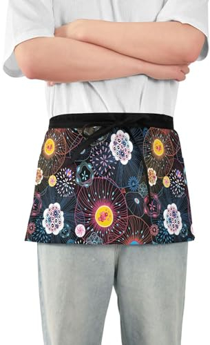 FRODOTGV Schürze für Kellnerin, bunt, fantastische Quallen, Taschen, Taille, 30,5 cm, kleine Servierschürze, wasserabweisend, Farbenfrohe, fantastische Quallen, Einheitsgröße