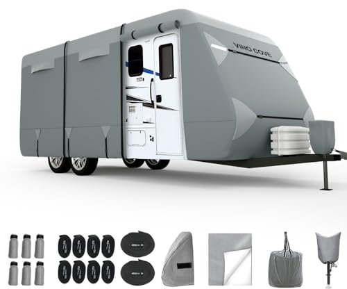 Wohnwagen Abdeckung, Abdeckplane Wohnwagen Wohnwagen oder Wohnmobile, Camping Wohnwagen Schutzhülle | Schutz vor Staub und Nässe | wasserabweisend und atmungsaktiv | langlebig, grau, (für 4,2 m-4,8 m)