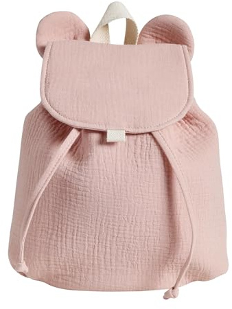 VERTBAUDET Rucksack aus Baumwollgaze, Animation, Bärenohren, Powder Pink, Moyen, Klassisch