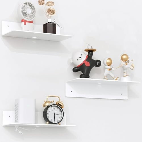 HASA zone 3 Paquets Etagere Murale Blanche avec Trou, Etagere sans Percer en Acrylique de 30 cm, Etagere Flottante Murale Profondeur 12cm, Salle de Bains,Chambre à Coucher, Salon, Cuisine