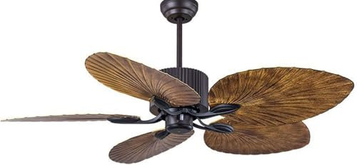 Tropical Ceiling Fan With Light 52 Inches, Palm Leaf Ceiling Fan With 5 Blades And 5 Lampshades, Bronze Color For Home Interior Bedroom Living Room,52''No lights