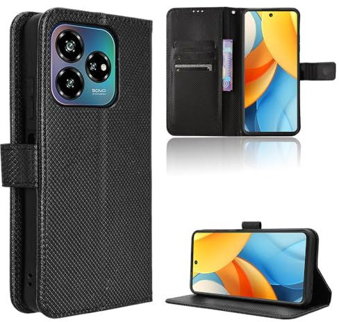 Rojeuinn Cover per ZTE Blade V60 Vita custodie,Premium Portafoglio Magnetica Flip Case,Custodia con fibra di carbonio-Nero