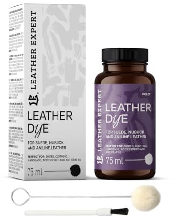 Penetrating Leather Dye - Tinte para piel de color violeta, 75 ml, ideal para zapatos, bolsos y accesorios, incluye aplicador y pincel, color para ante, nobuck y anilina (16 colores)
